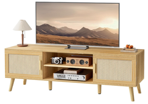 lot 365 image: SUPERJARE Boho TV Stand for 55 Inch TV, Entertainment Center with Adjustable Shelf