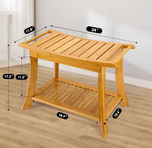 lot 398 image: VVW Bamboo Shower Bench & Stool with Storage Shelf