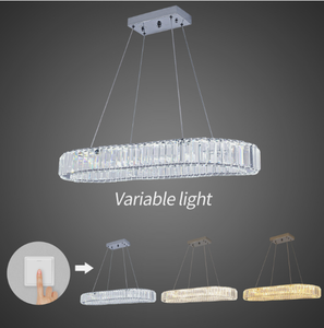 lot 145 image: Crystal Chandelier Oval LED Ceiling Light Pendant Lamp 3-Colors Changebale