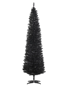 lot 153 image: HOMCOM 7 Artificial Pencil Christmas Tree, Slim Xmas Tree with 499 Realistic Branch Tips and Plastic Stand, Black