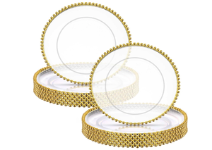 lot 417 image: Didaey 24 Pack 13 Inch Clear Charger Plates with Gold Beaded Rim