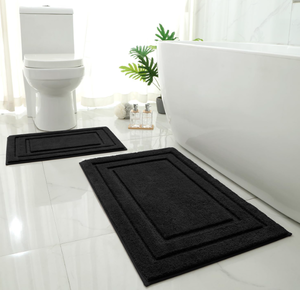 lot 420 image: HOMEIDEAS Bathroom Rugs Sets 2 Piece, Super Soft and Absorbent Non Slip Microfiber Black 20 x 32  16 x 24