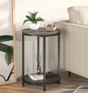 lot 442 image: 2 PCS Round End Table with Open Shelf, Brown