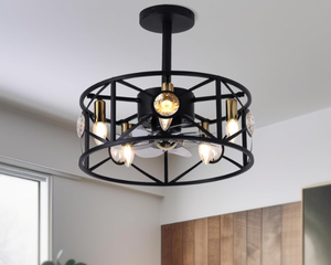 lot 444 image: PAZALA Ceiling Fan with Light - Black Caged Ceiling Fan with Lights and Remote
