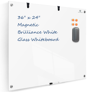lot 478 image: Glass Dry-Erase Board - 36 x 24 Inches Brilliance White Magnetic Glass Whiteboard