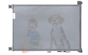 lot 487 image: Babepai Retractable Baby Gate Door Grey, Extra Wide Baby Safety Gate 54inches