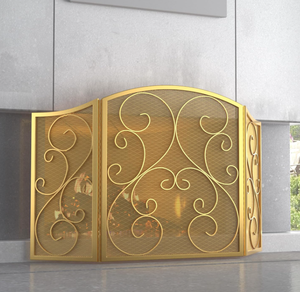 lot 448 image: Fire Beauty Fireplace Screen 3 Panel Wrought Iron Metal 48(L) x30(H) Gold Dusting