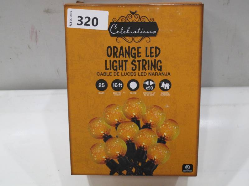 lot 482 image: NEW Celebrations Orange 25 ct LED String Lights Item #9070375 - 16 ft