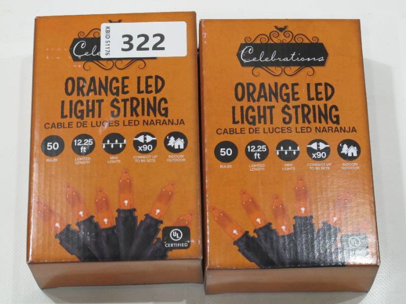 lot 464 image: NEW 2 Pack of Celebrations Orange 50 ct LED Mini Halloween String Lights