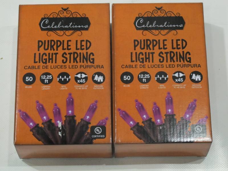 lot 465 image: NEW 2 Pack of Celebrations Purple 50 ct LED String Lights
