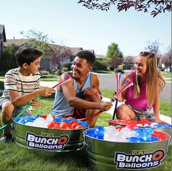 lot 483 image: NEW ZURU Red White Blue Water Slide Large 2 Lane With 8 Bunch O Balloons