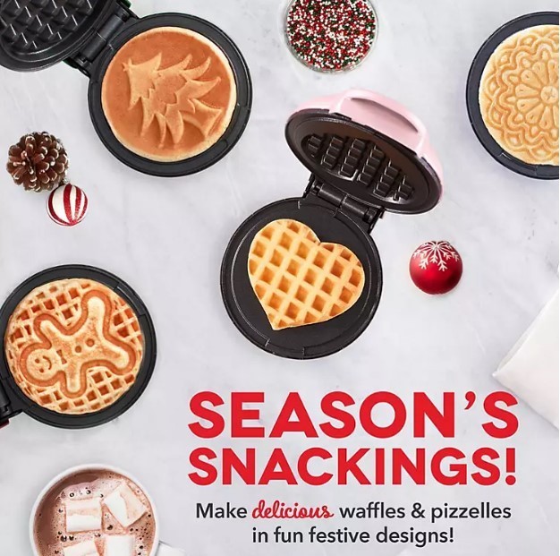 lot 503 image: NEW Dash Holiday Mini Maker Set of 4, Heart, Gingerbread and Christmas Tree Mini Waffle Maker