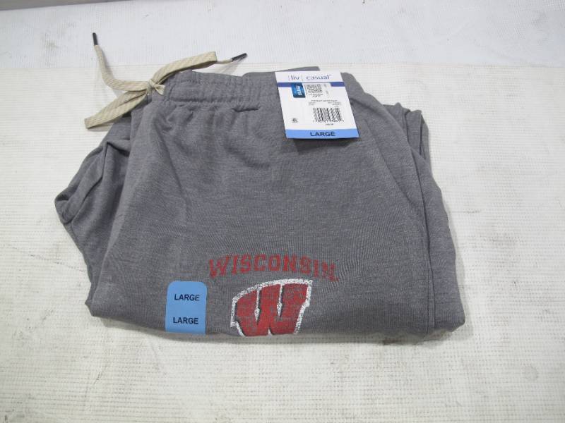lot 299 image: NEW Liv Casual NCAA Wisconsin Badgers Ladies Cuff Jogger Pants - Gray - XL