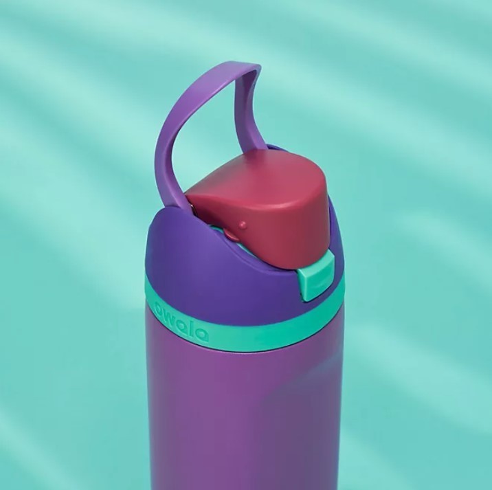 lot 366 image: Owala FreeSip 24-oz. Stainless Steel Water Bottle  2 Bonus Straws Combo Pack - Teal and Purple