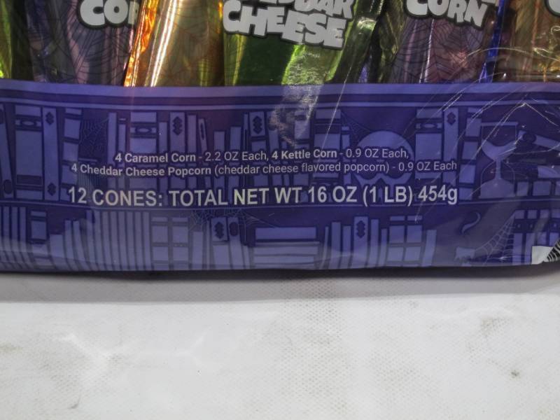 lot 544 image: NEW 2 Pack of Popcornopolis Halloween Gournet Popcorn Bags (12 cones 20 oz. per Bag)