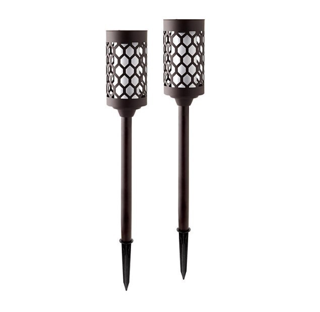 lot 533 image: NEW Members Mark 2-Piece LED Solar Pathway Torch Lights, Oil-Rubbed Bronze