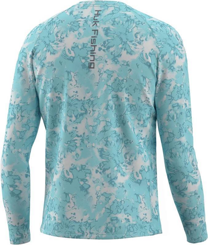 lot 306 image: NEW HUK Mens Pursuit Crew Long Sleeve, Sun Protecting Fishing Shirt - Fin Flats - Island Paradise - Medium