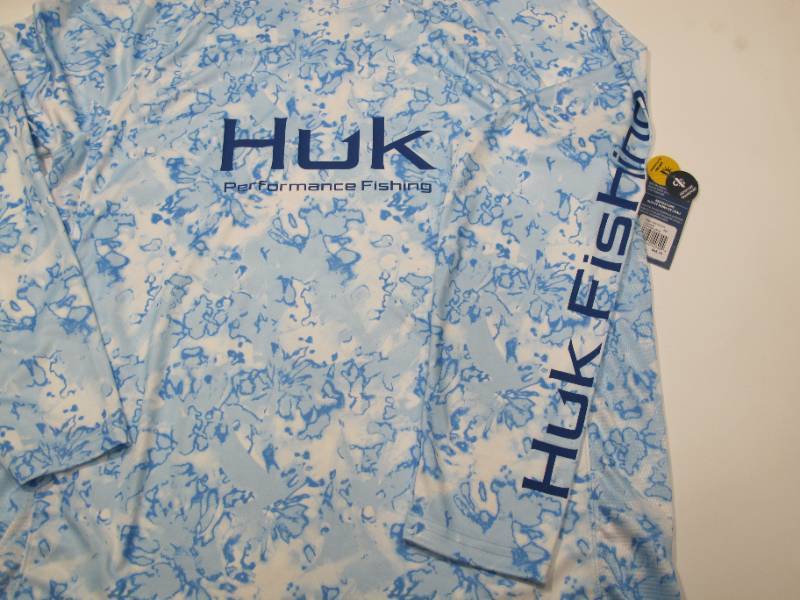 lot 309 image: NEW HUK Mens Pursuit Crew Long Sleeve, Sun Protecting Fishing Shirt - Fin Flats - Island Paradise - XXL