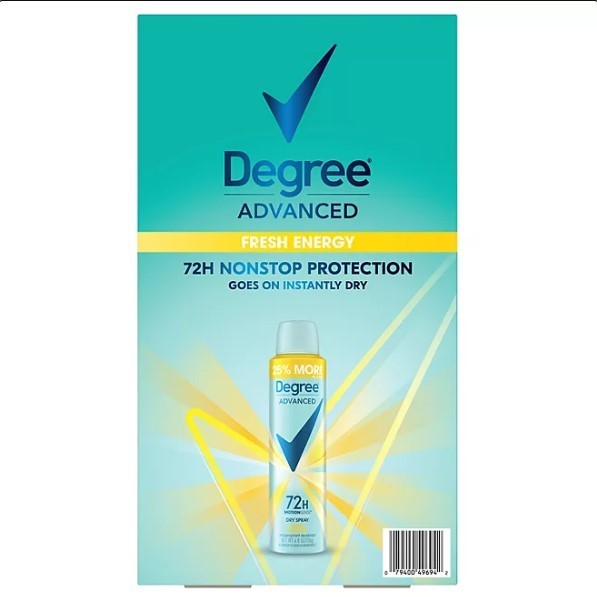 lot 303 image: NEW Degree Advanced Dry Spray Antiperspirant & Deodorant, Fresh Energy (4.8 oz., 3 pk.)