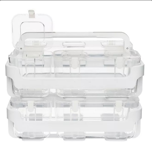 lot 280 image: NEW Deflecto Stackable Storage Caddy Organizer, 3 Containers, WhiteClear, 2 Pack