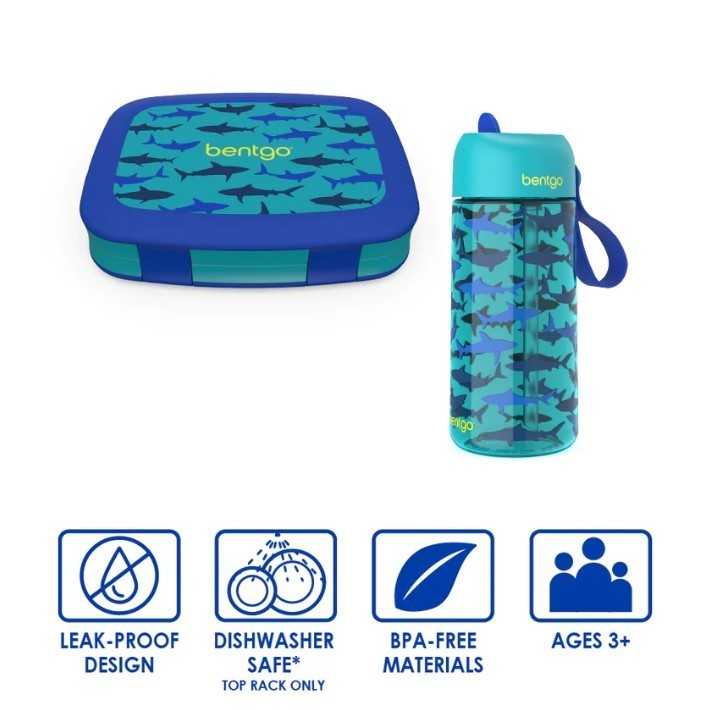 lot 338 image: NEW Bentgo Kids Prints Lunch Box & Water Bottle - Sharks