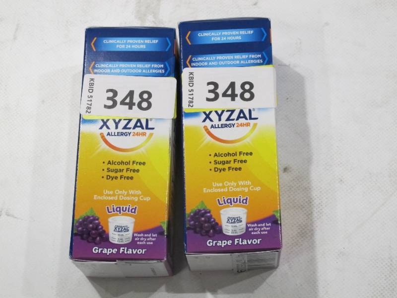 lot 348 image: NEW 2 Pack of XYZAL Childrens Oral Solution 24 Hour Allergy Relief Grape (5.0 fl oz Each)