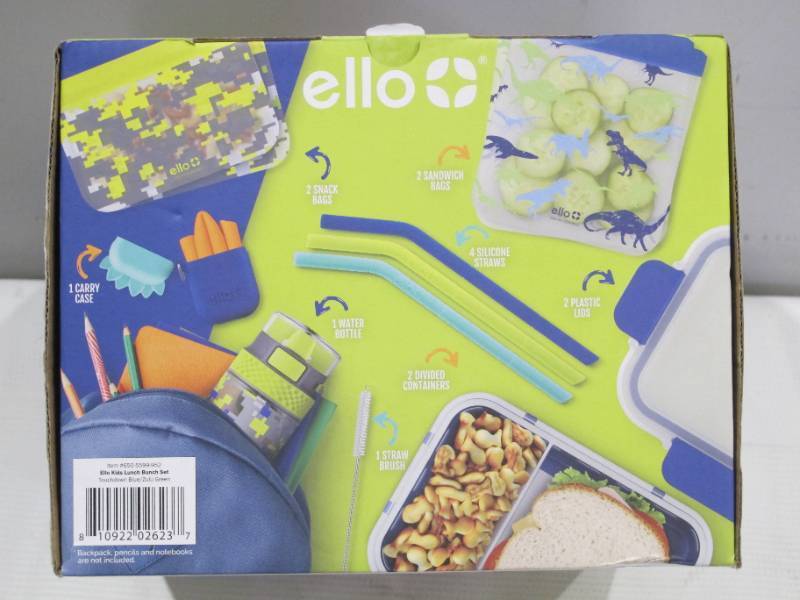 Ello 13-Piece Kids Food Storage Straws Water Bottle Lunch Pack Set, Blue Green