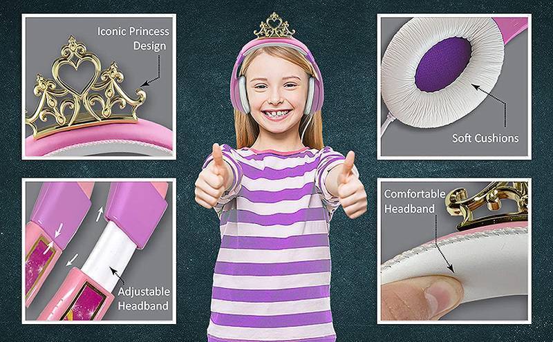 lot 416 image: NEW Disney Princess Kids Headphones, Adjustable Headband, Stereo Sound, 3.5Mm Jack, Wired Headphones for Kids, Tangle-Free, Foldable, Childrens Headphones Over Ear
