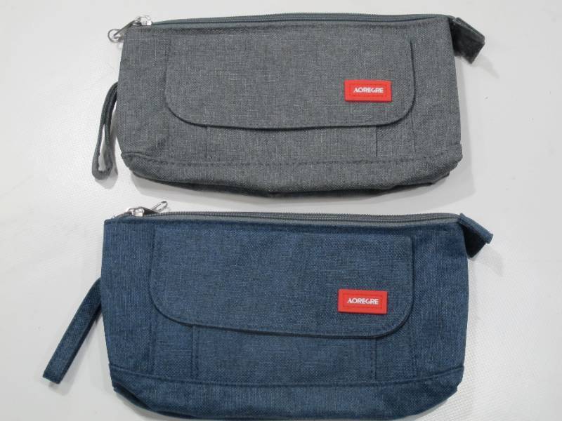 lot 440 image: NEW 2 Pack of AOREGRE Pencil Case Big Capacity PencilPenMakeup Bag  - Gray and Navy Denim