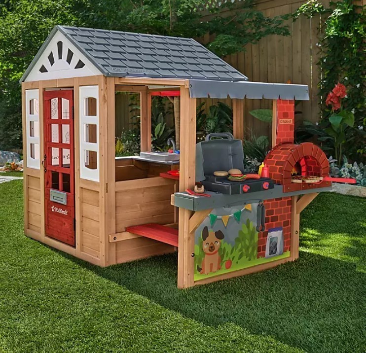 lot 184 image: NEW KidKraft Grill & Chill Pizza Party Wooden Outdoor Playhouse