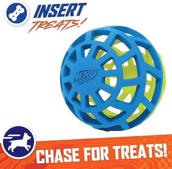 lot 203 image: NEW Nerf Dog 5 Inch Durable Treat Feeder Ball for Dogs, BlueGreen