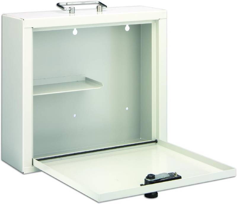 lot 270 image: MMF Industries Med-Master Medication Case  3-Digit Combination Lock  9.5  H x 10.75 W x 3.75 D  Removable Handle  Wall Mount Holes  Steel Construction
