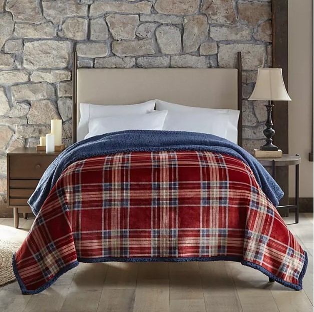lot 257 image: NEW Members Mark Plush Sherpa Blanket - King Size - Jameson Plaid