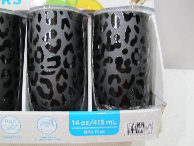 lot 252 image: NEW Members Mark 14oz. Stainless Steel Insulated Flute Tumblers with Lids, 4 Pack -