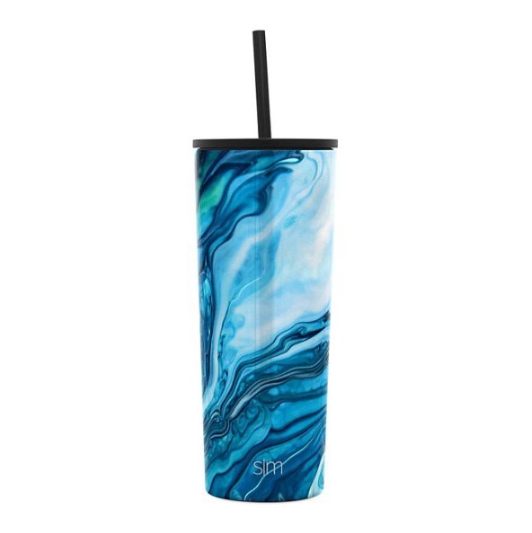 lot 250 image: NEW Simple Modern 2pack 24oz Stainless Steel Classic with Six Bonus Straws - Ocean Geode and Winter White