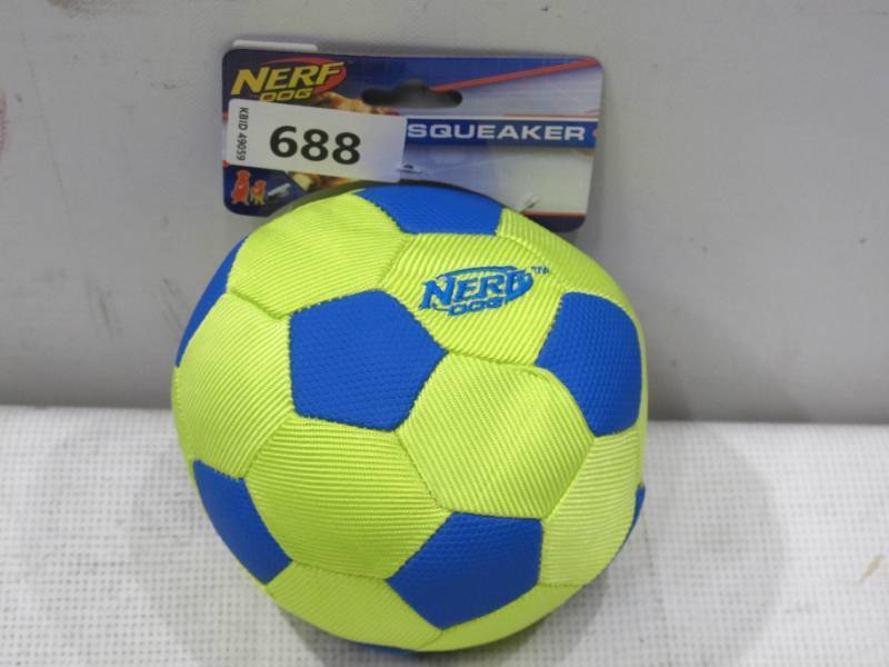 lot 200 image: NEW NERF Dog 4.5 in Squeaker Trackshot Nylon Soccer Ball Dog Toy