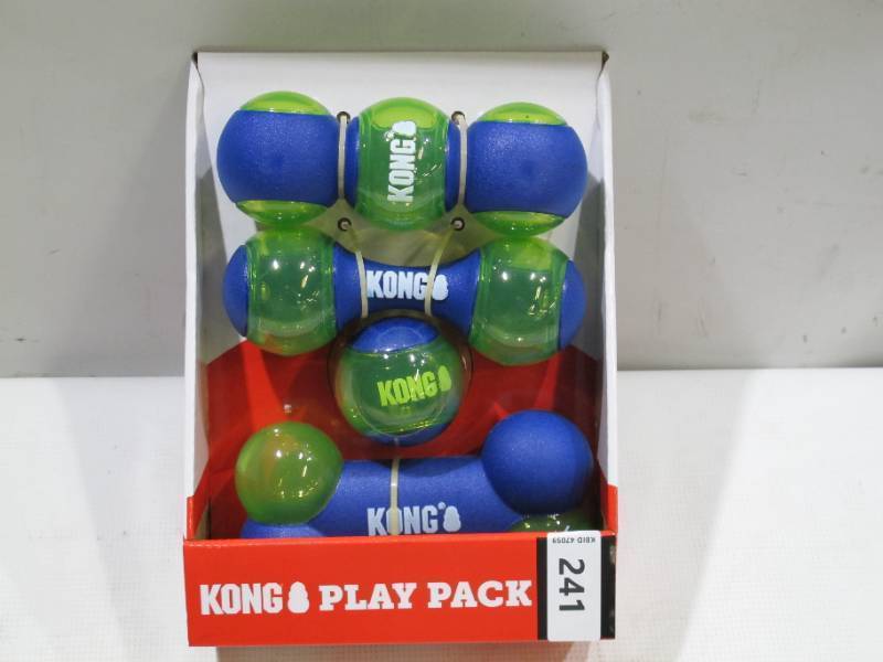 lot 191 image: NEW KONG Squeezz Action Play Pack Dog Toys, Variety Pack (4 pk.)