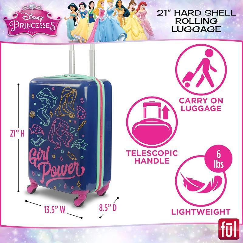 lot 227 image: NEW FUL Disney Princess Girl Power 21 Inch Kids Rolling Luggage, Hardshell Carry On Suitcase with Wheel