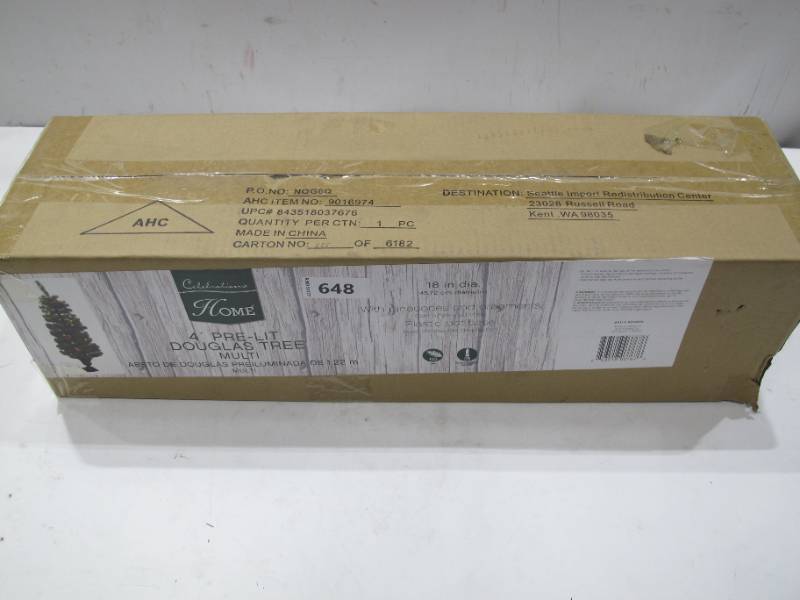 lot 221 image: NEW Celebrations Home 4 ft. Potted Douglas Fir Prelit 35 count Artificial Tree - Multi-Colored