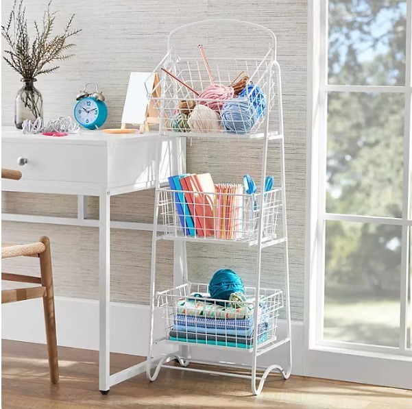 lot 181 image: Members Mark 3-Tier Floor Basket Stand  - White