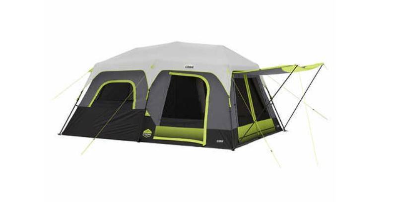 lot 161 image: CORE Equipment 10 Person Lighted Instant Cabin Tent with Awning - NO LIGHT HARDWARE
