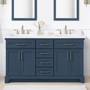 lot 109 image: Allen  Roth Felix 60-in Grayish Blue Undermount Double Sink Bathroom Vanity with White Engineered Stone Top