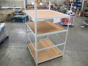 lot 120 image: Adjustable Metal Frame Shelving Built to Fit Onto Pallets - Perfect for Projects