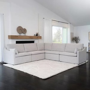 lot 111 image: Abbyson Claire 5-Piece Stain-Resistant Fabric Modular Sectional - Light Gray
