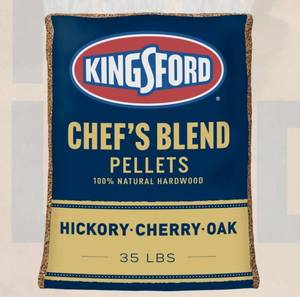 lot 180 image: KINGSFORD 100% NATURAL HARDWOOD BLEND PELLETS CHEFS BLEND, HICKORY, CHERRY AND OAK, 35 LB