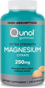 lot 213 image: Qunol Magnesium Citrate Gummies for Adults, Extra Strength 250mg, High Absorption Supplement, Supports Nerve Health, Bone Health, Muscle Health, Vegetarian, 150 Count