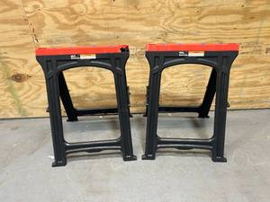 lot 113 image: IRONTON Plastic Foldable Sawhorses, 1 Pair  700-Lb. Total Capacity