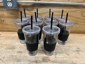 lot 43 image: Lot of 10- 24oz Acrylic Tumblers with Lids and Staws