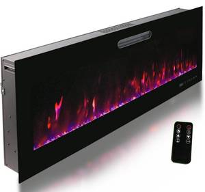 lot 3 image: Hello.Dr 60 Ultra-Thin Electric Fireplace Recessed and Wall Mounted - Touch Screen & Remote Control with 12h Timer - Realistic 9 Color Flame and 5 Brightness,7501500W