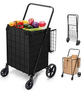 lot 53 image: HABUTWAY Folding Shopping Cart with Wheels 360 Degree Rolling Swivel Grocery Cart with Removable Oxford Cloth Liner Compact Utility Cart for Groceries Luggage Laundry,220lb Capacity Black